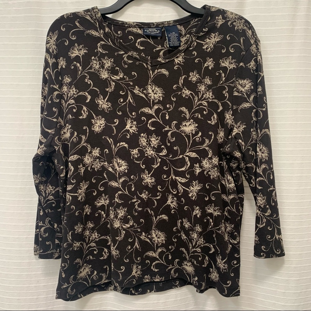 Sonoma 3/4 sleeve top, Black and Tan, large